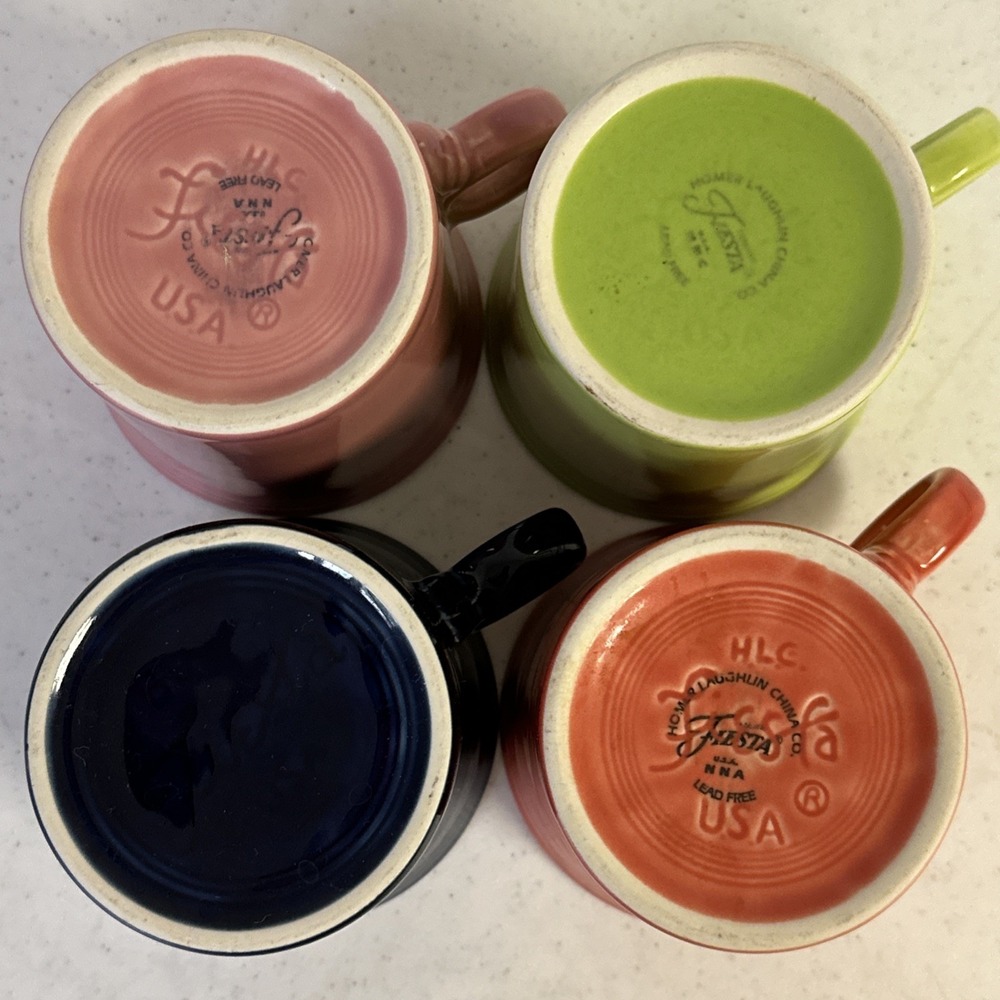 Lot of 4 Fiesta Ware Mixed Colors Coffee Mugs Cups O‎ Ring Handle HLC USA - Picture 10 of 11